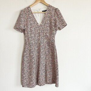 J Crew Mercantile Dress Pink Floral Faux Wrap Short Sleeve Mini Summer